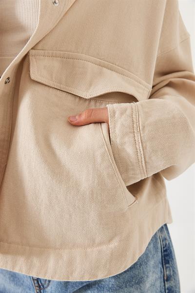 Dört Cepli Çıtçıt Kapamalı Gabardin Mevsimlik Ceket 60261442 - Taş