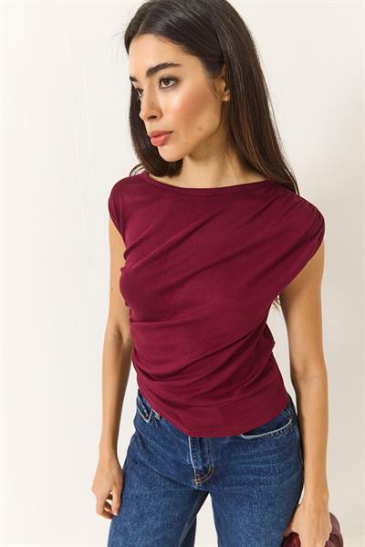 Kadın Drape Detaylı Soft Touch Esnek Viskon Bluz 4019 60284038 - Bordo