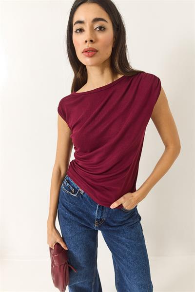 Kadın Drape Detaylı Soft Touch Esnek Viskon Bluz 4019 60284038 - Bordo