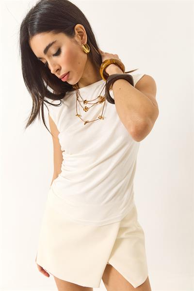 Kadın Drape Detaylı Soft Touch Esnek Viskon Bluz 4019 60284038 - Ekru