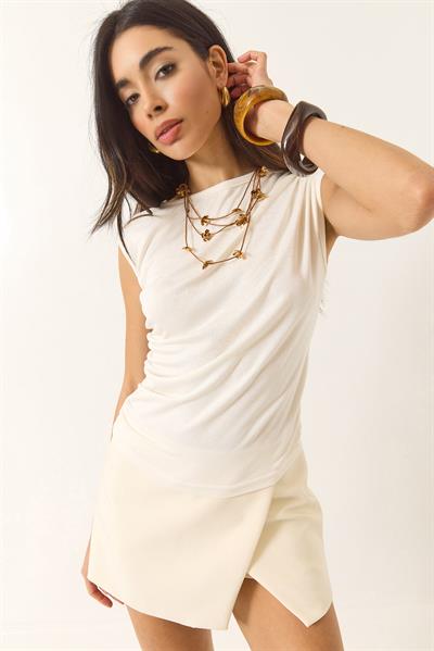 Kadın Drape Detaylı Soft Touch Esnek Viskon Bluz 4019 60284038 - Ekru
