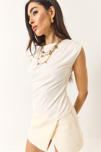 Kadın Drape Detaylı Soft Touch Esnek Viskon Bluz 4019 60284038 - Ekru