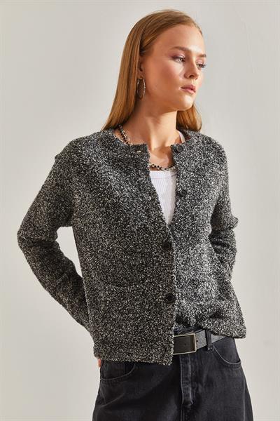 Düğmeli Buklet Hırka 20234520 - Siyah