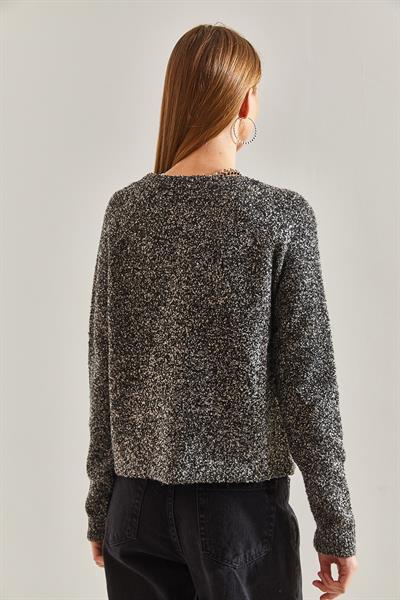 Düğmeli Buklet Hırka 20234520 - Siyah