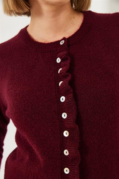 Düğmeli Fırfırlı Triko Hırka 20246946 - Bordo