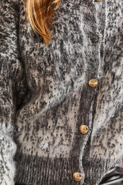 Düğmeli Şardonlu Triko Hırka - Antrasit