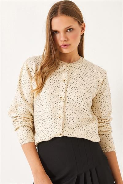 Düğmeli Triko Hırka 20251018 - Ekru