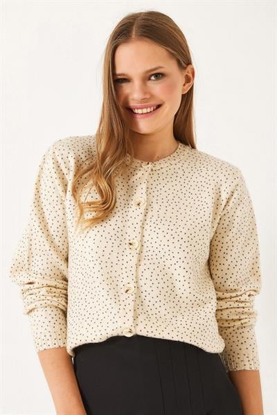Düğmeli Triko Hırka 20251018 - Ekru