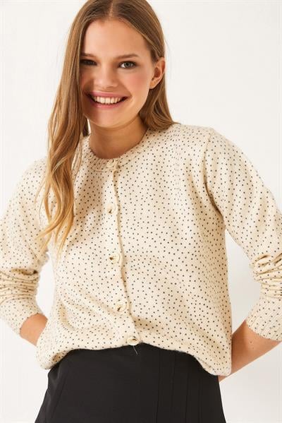 Düğmeli Triko Hırka 20251018 - Ekru