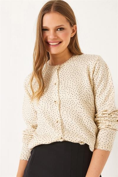 Düğmeli Triko Hırka 20251018 - Ekru