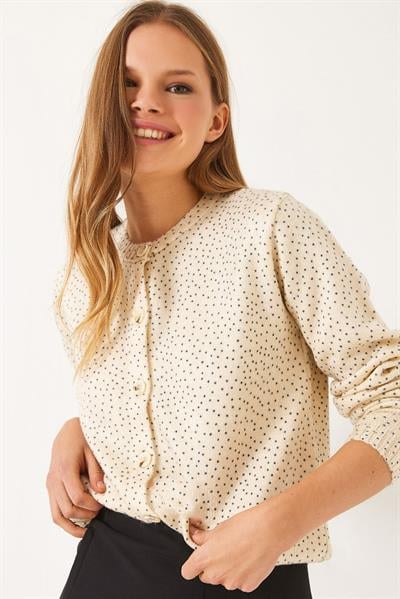 Düğmeli Triko Hırka 20251018 - Ekru