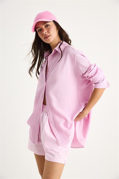 Kadın Düşük Omuz Oversize Basic Bürümcük Gömlek 60392 60271069 - Pembe