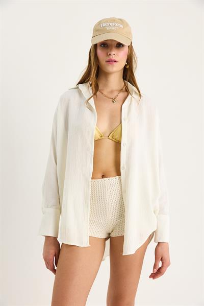 Kadın Düşük Omuz Oversize Basic Bürümcük Gömlek 60392 60271069 - Taş