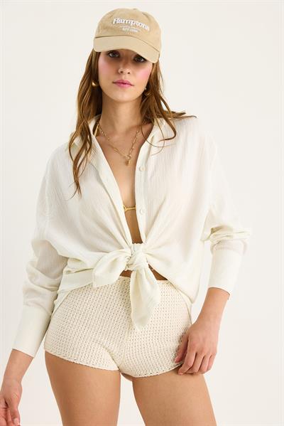 Kadın Düşük Omuz Oversize Basic Bürümcük Gömlek 60392 60271069 - Taş