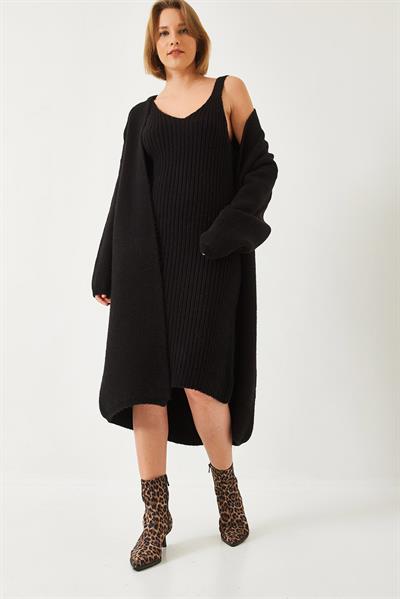 Kadın Elbise ve Hırkalı İkili Takım 20247575 - Siyah