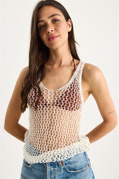 Kadın File Detay Ajurlu Triko Bluz 20251007 - Ekru