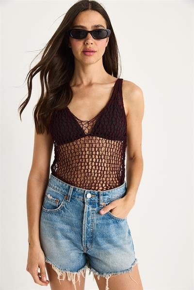 Kadın File Detay Ajurlu Triko Bluz 20251007 - Bordo