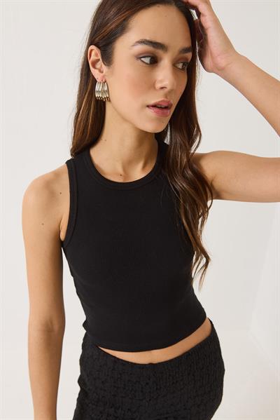 Fitilli Halter Yaka Kaşkorse Basic Crop Top Atlet 60602045 - Siyah