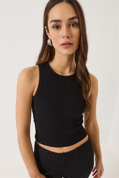 Fitilli Halter Yaka Kaşkorse Basic Crop Top Atlet 60602045 - Siyah