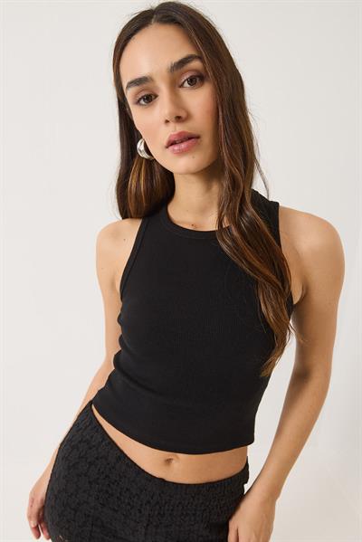Fitilli Halter Yaka Kaşkorse Basic Crop Top Atlet 60602045 - Siyah
