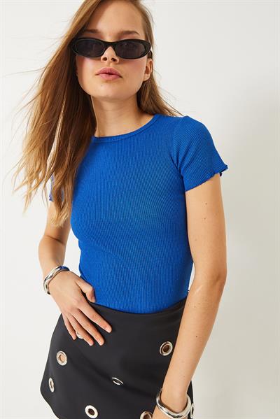 Kadın Fitilli Kaşkorse Basic T-Shirt 60261476 - Saks