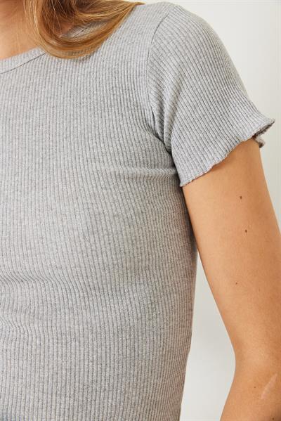Kadın Fitilli Kaşkorse Basic T-Shirt 60261476 - Gri