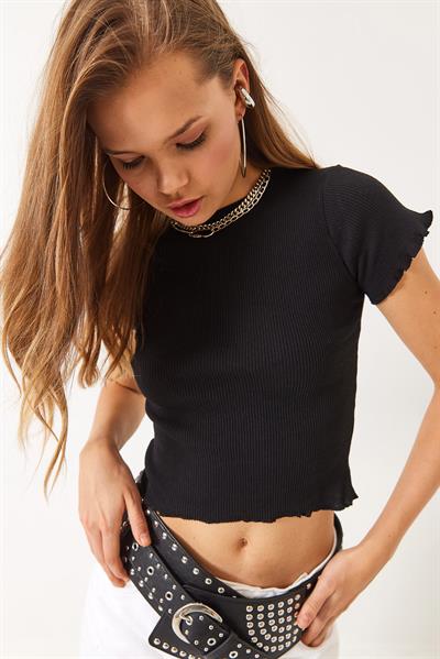 Kadın Fitilli Kaşkorse Basic T-Shirt 60261476 - Siyah