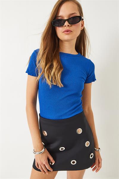 Kadın Fitilli Kaşkorse Basic T-Shirt 60261476 - Saks