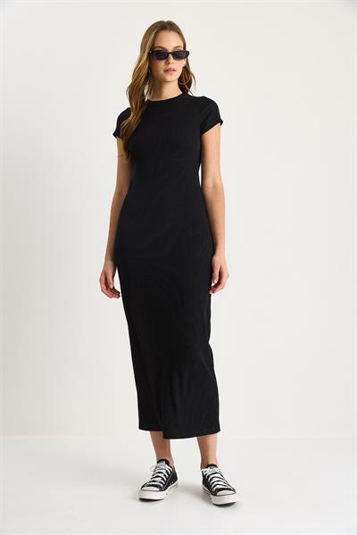Kadın Fitilli Saran Örme Elbise 60283500 - Siyah