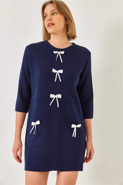 Kadın Fiyonk Detaylı Triko Elbise 20247565 - Lacivert