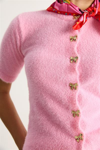 Fiyonk Düğme Detaylı Yumuşak Dokulu Triko Hırka w25033  60284078 - Pembe