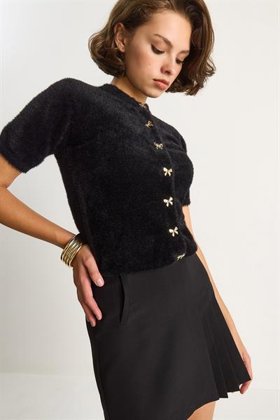 Fiyonk Düğme Detaylı Yumuşak Dokulu Triko Hırka w25033  60284078 - Siyah