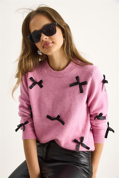 Kadın Fiyonklu Regular Triko Kazak 20246871 - Toz Pembe