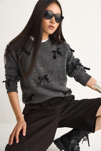 Kadın Fiyonklu Regular Triko Kazak 20246871 - Antrasit