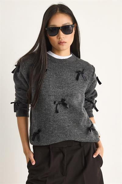 Kadın Fiyonklu Regular Triko Kazak 20246871 - Antrasit