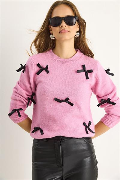 Kadın Fiyonklu Regular Triko Kazak 20246871 - Toz Pembe