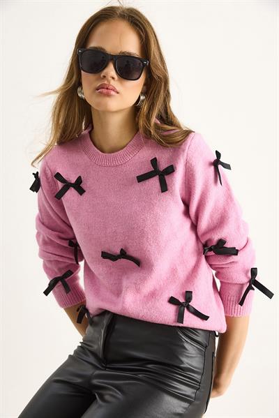 Kadın Fiyonklu Regular Triko Kazak 20246871 - Toz Pembe