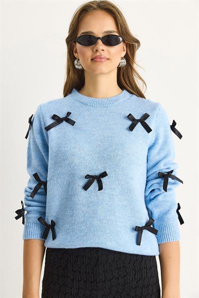 Kadın Fiyonklu Regular Triko Kazak 20246871 - Bebe Mavisi