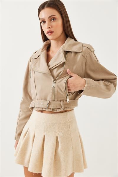 Kadın Gabardin Motorcu Ceket 2436 60351027 - Bej