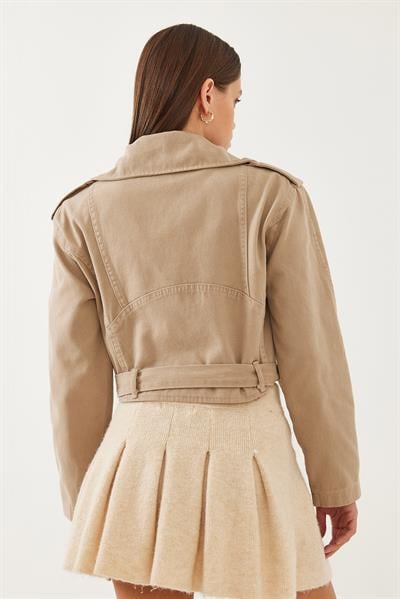 Kadın Gabardin Motorcu Ceket 2436 60351027 - Bej