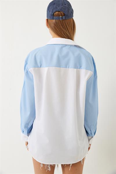 Kadın Garni Detay Oversize Gömlek 4449 60261564 - Bebe Mavisi