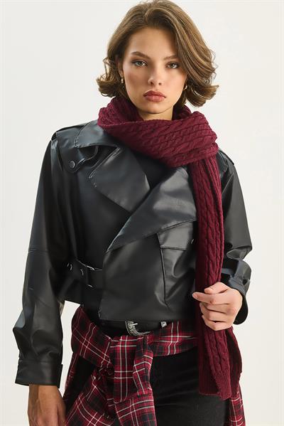 Geniş Cep Detaylı Kemerli Oversize Crop Deri Ceket 3129  60284102 - Siyah