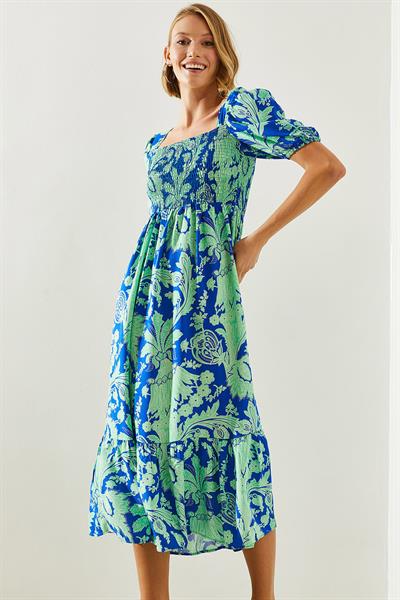 Kadın Göğsü Gipeli Karpuz Kol Viskon Elbise 40881013 - Saks-Yeşil