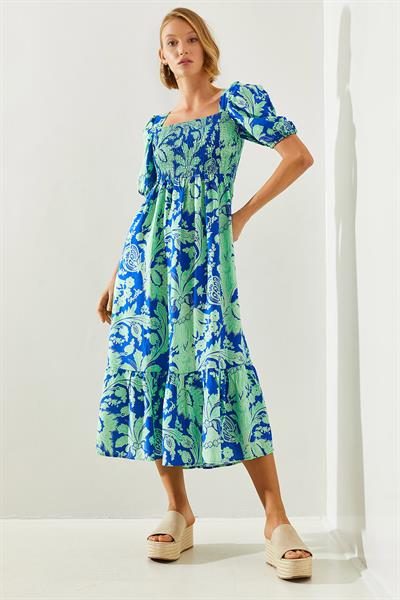 Kadın Göğsü Gipeli Karpuz Kol Viskon Elbise 40881013 - Saks-Yeşil