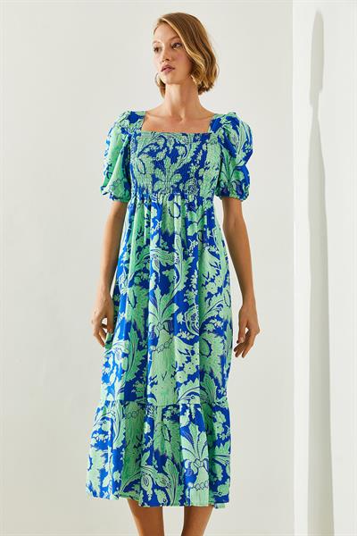 Kadın Göğsü Gipeli Karpuz Kol Viskon Elbise 40881013 - Saks-Yeşil