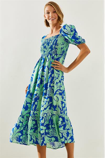 Kadın Göğsü Gipeli Karpuz Kol Viskon Elbise 40881013 - Saks-Yeşil