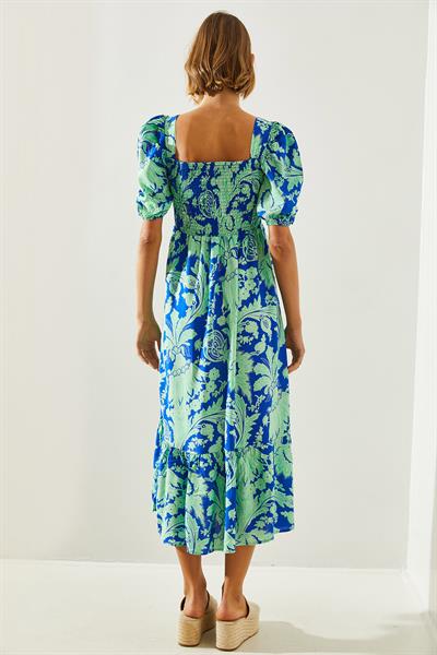 Kadın Göğsü Gipeli Karpuz Kol Viskon Elbise 40881013 - Saks-Yeşil