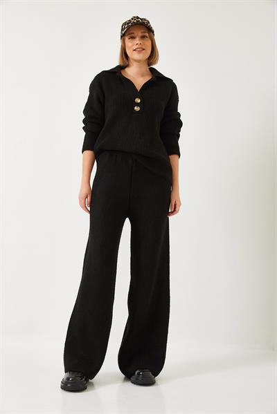 Kadın Gömlek Yaka Kalın Triko Alt Üst Takım 60261313 - Siyah