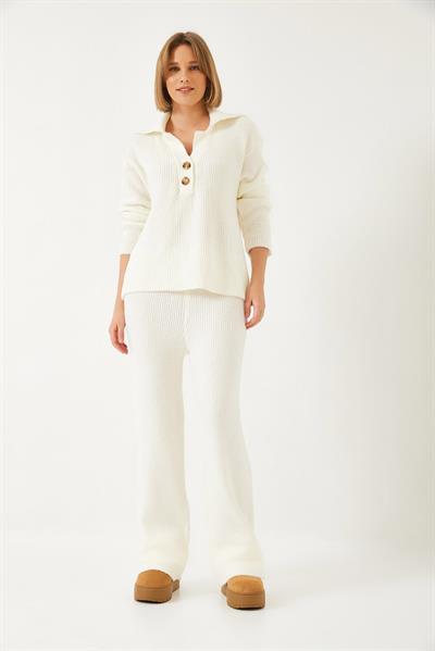 Kadın Gömlek Yaka Kalın Triko Alt Üst Takım 60261313 - Bej