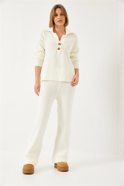 Kadın Gömlek Yaka Kalın Triko Alt Üst Takım 60261313 - Bej